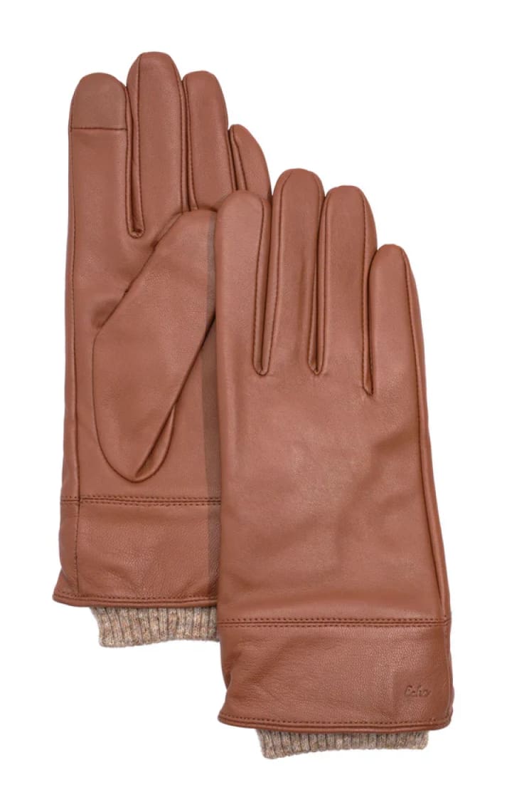 Echo - Rib Cuff Leather Glove in Brown - Cold Weather