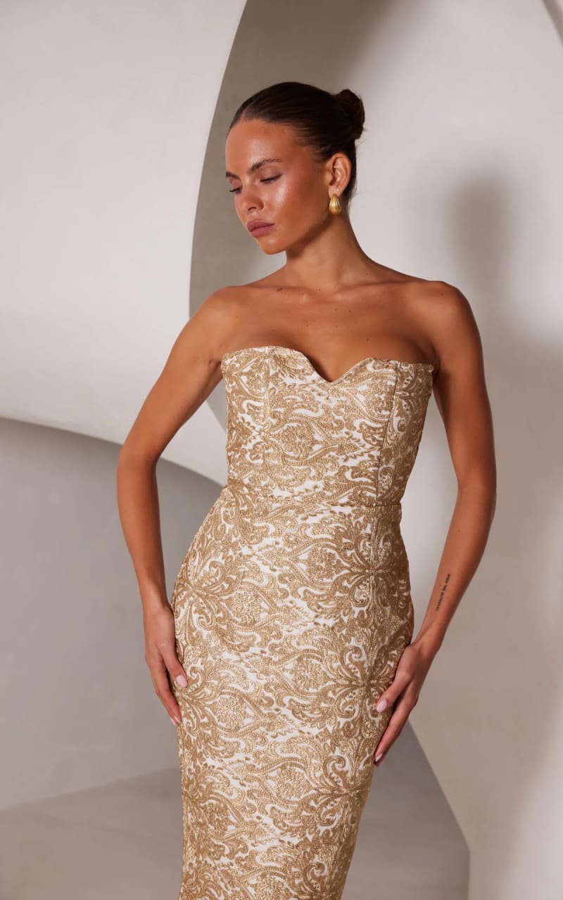 Elle Zeitoune- Zara Midi Dress in Gold XS