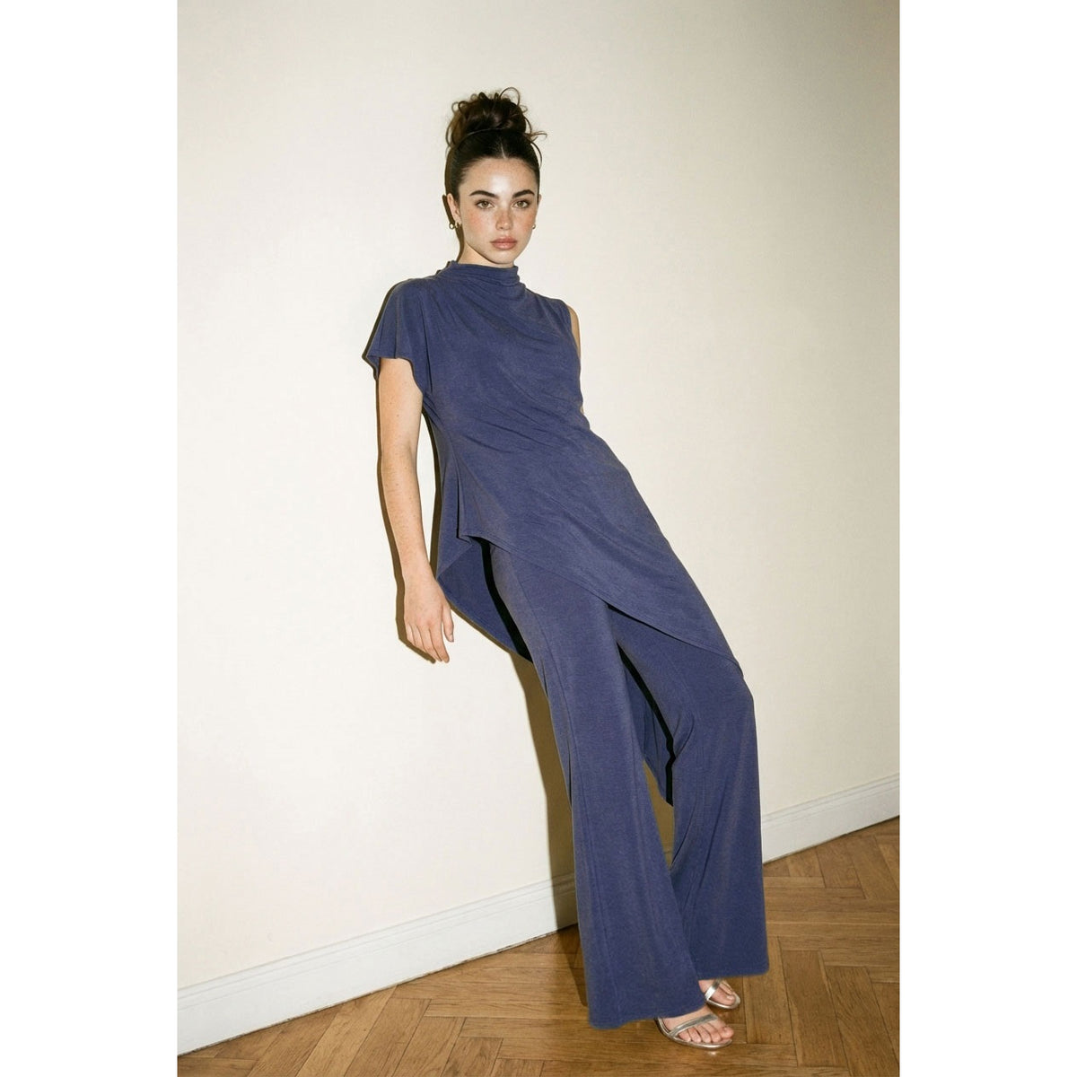 Skylar Rose- Cascade Asymmetric Draped Set in Blue Grey