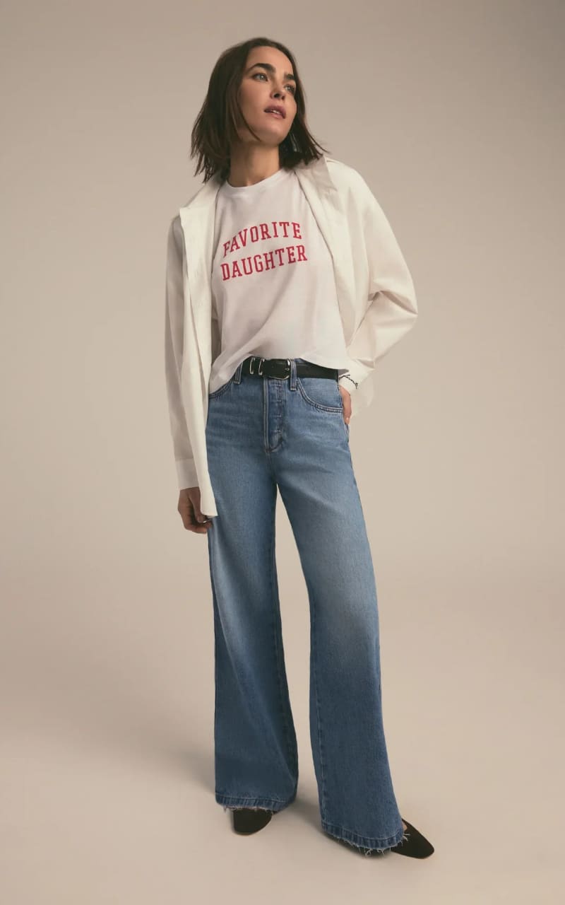 Favorite Daughter- Cropped Collegiate Tee in White