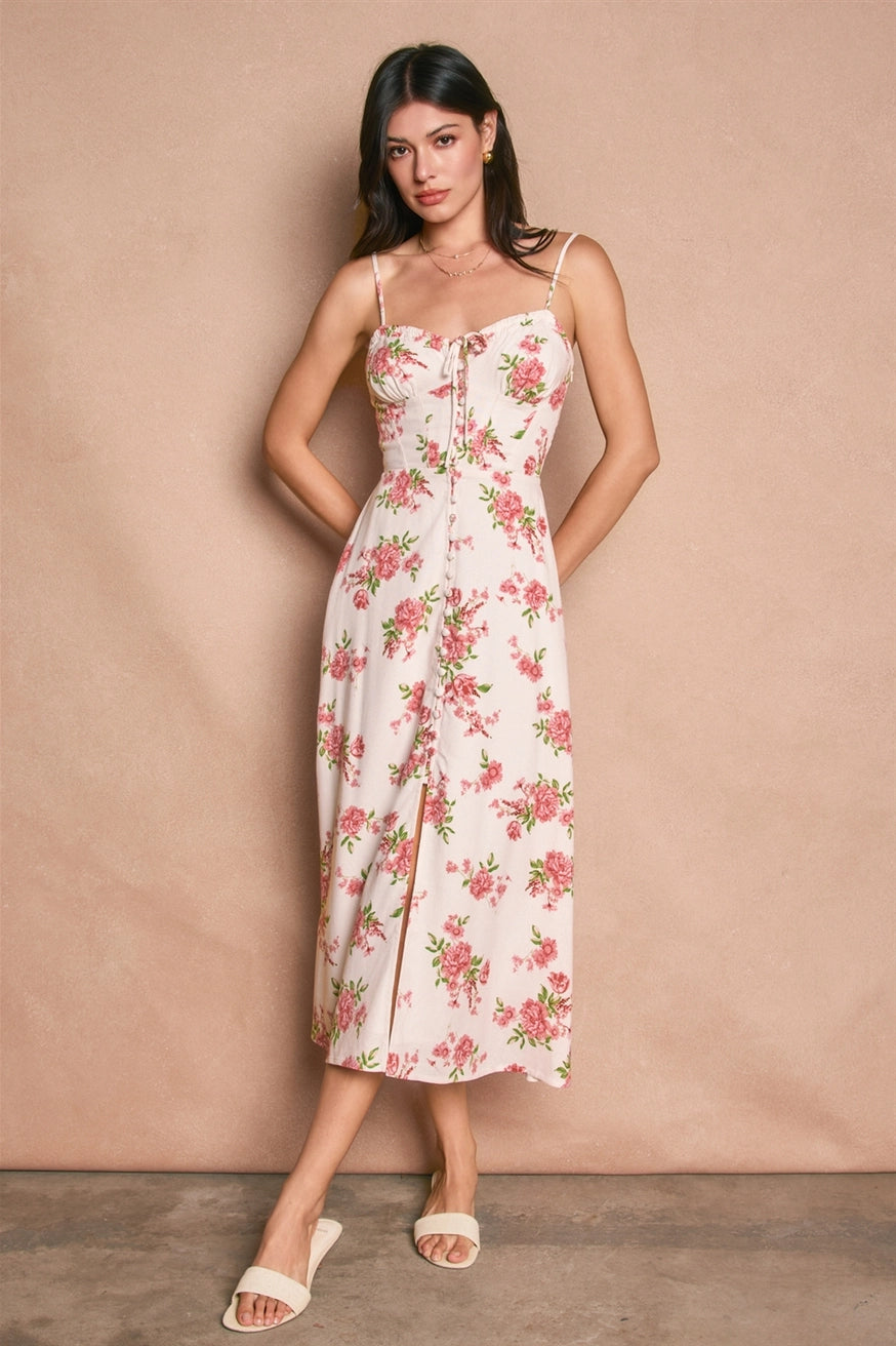 Dress Forum - Floral Sweetheart Corset Midi Dress in Romantic Pink