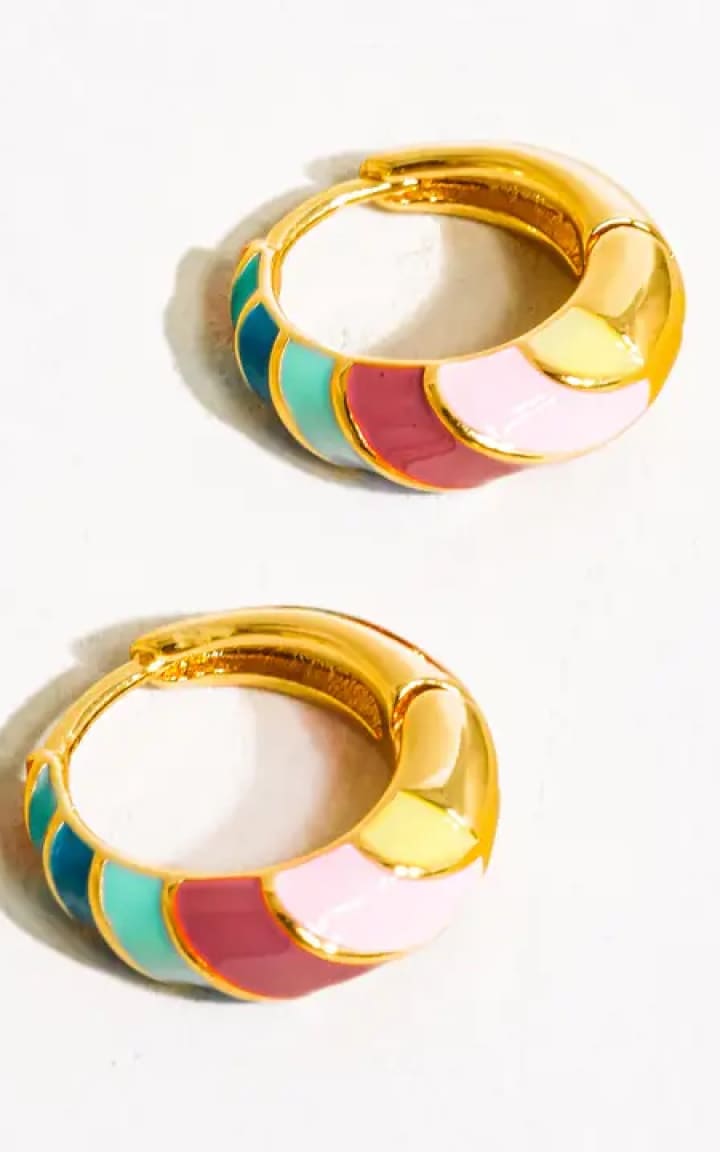 Flânerie- Paloma 18K Gold Colorful Striped Hoop Earring