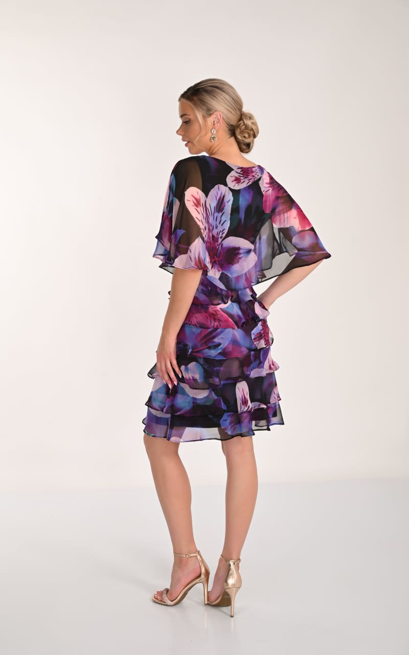 Frank Lyman- Floral Layered Dress in Black/Deep Rose - DRESS