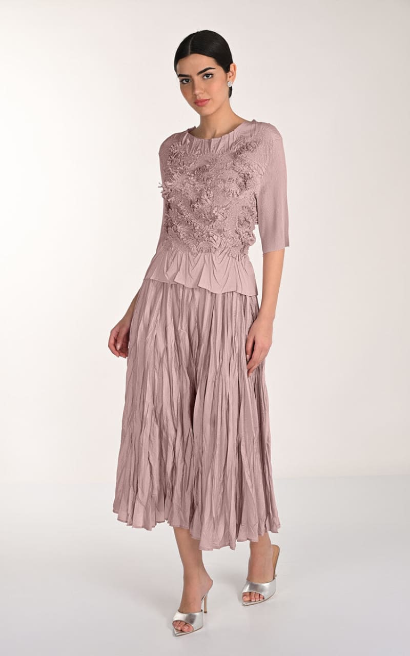 Frank Lyman- Midi Skirt and Blouse Set in Dusty Rose - DRESS
