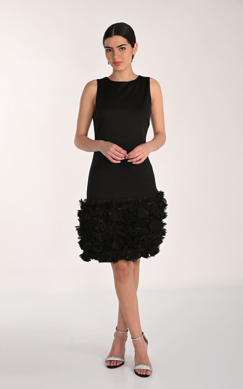 Frank Lyman- Mini Ruffle Sheath Dress in Black - DRESS