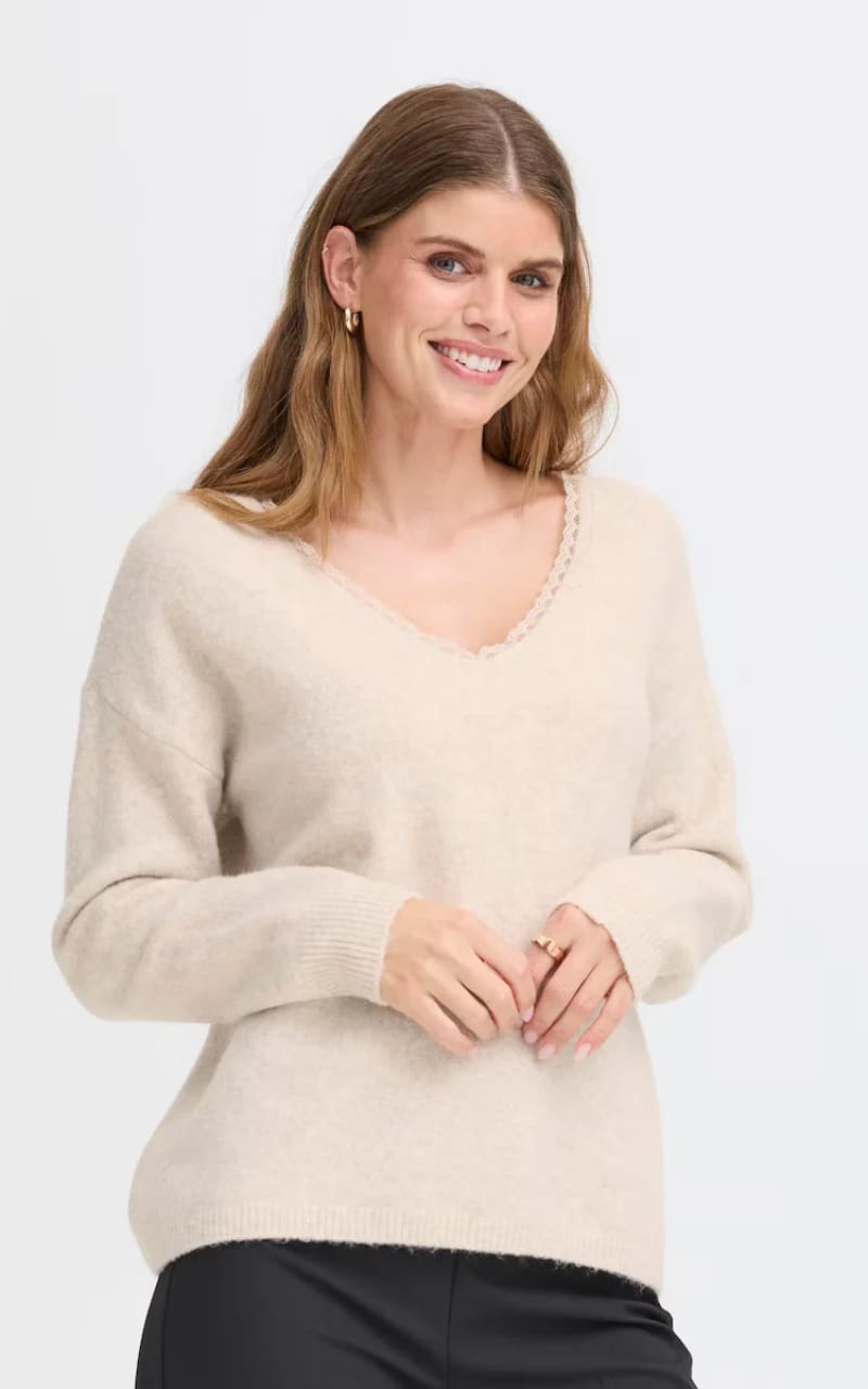 Fransa- Ellen Sweater in Oatmeal Melange - SWEATER &