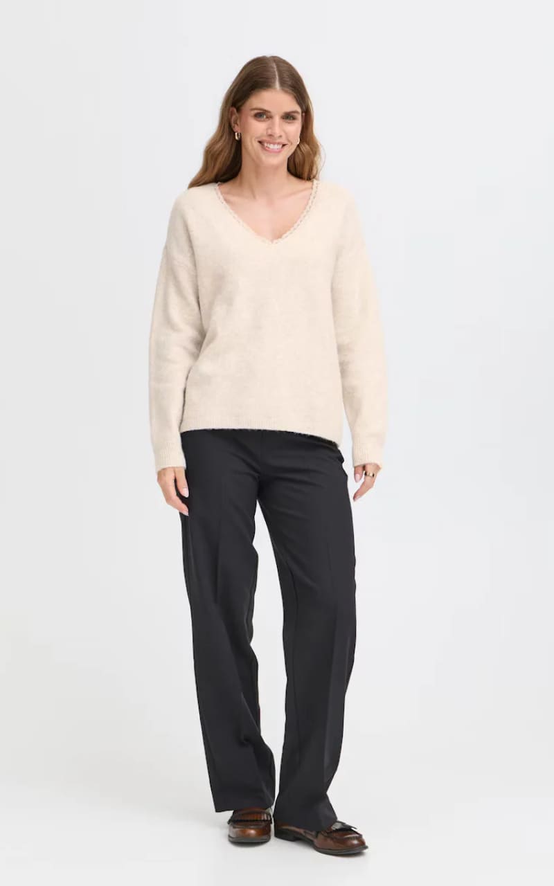 Fransa- Ellen Sweater in Oatmeal Melange - SWEATER &