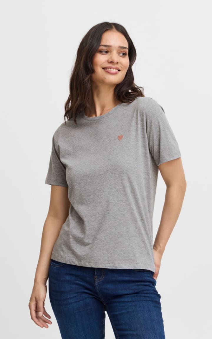 Fransa- Heart Tee - Gray / XS - Shirts & Tops