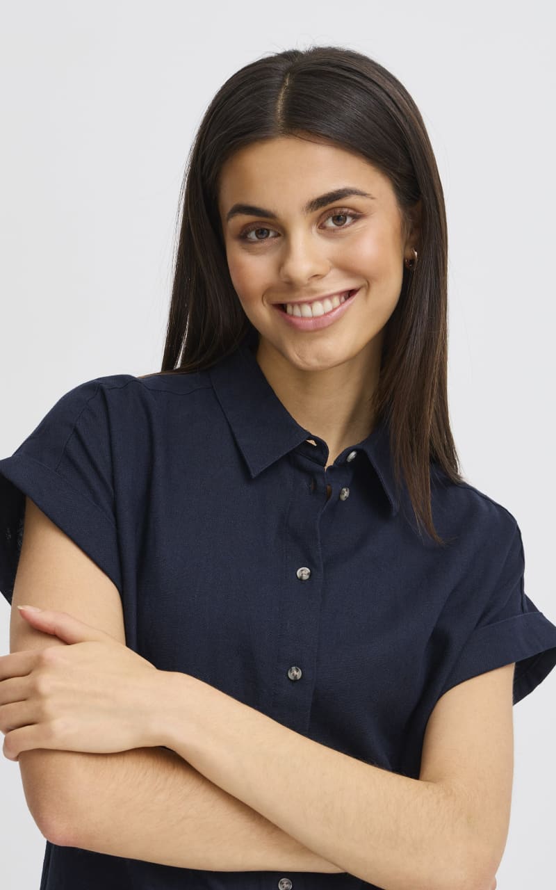 Fransa- Mallia Shirt Dress in Navy - DRESS