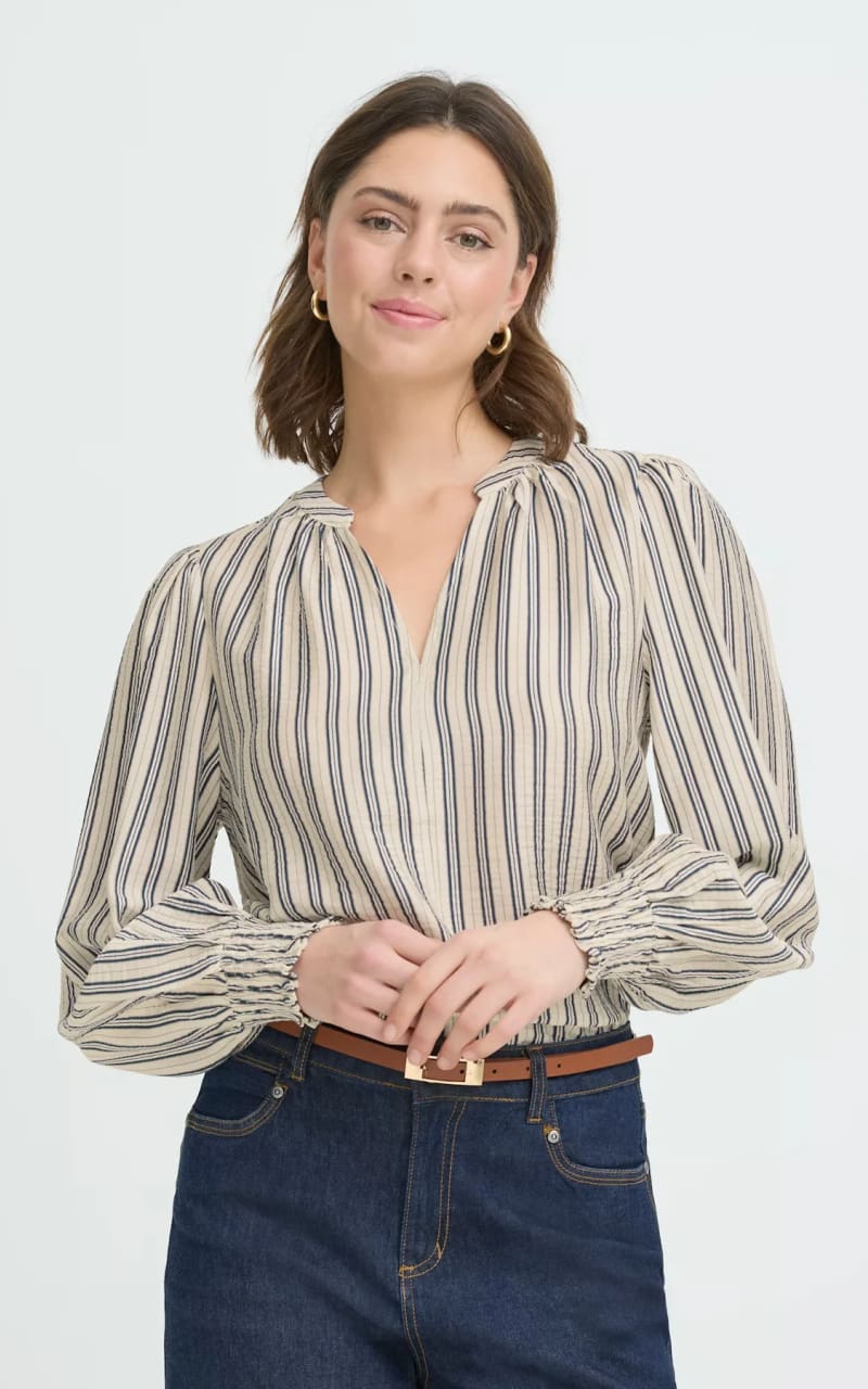 Fransa- Kamilia Blouse in Navy Stripe - Blouses & Tops