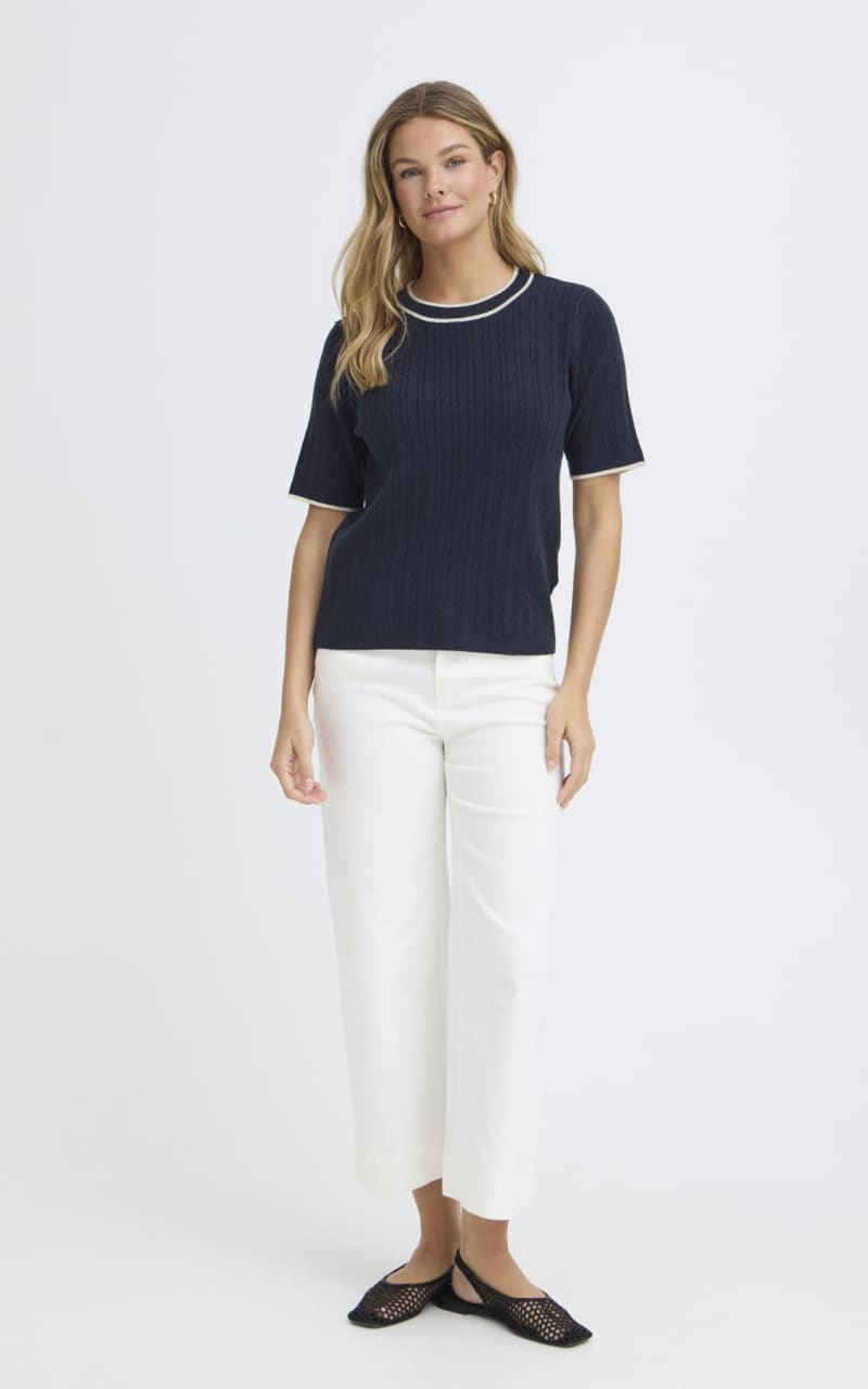 Fransa- Lauren Knitted Short Sleeve Pullover in Navy Blaze