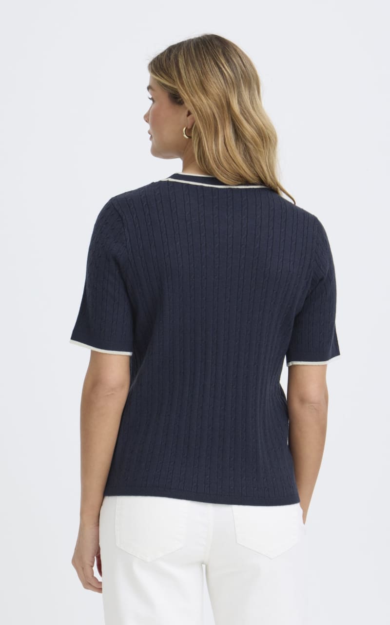 Fransa- Lauren Knitted Short Sleeve Pullover in Navy Blaze