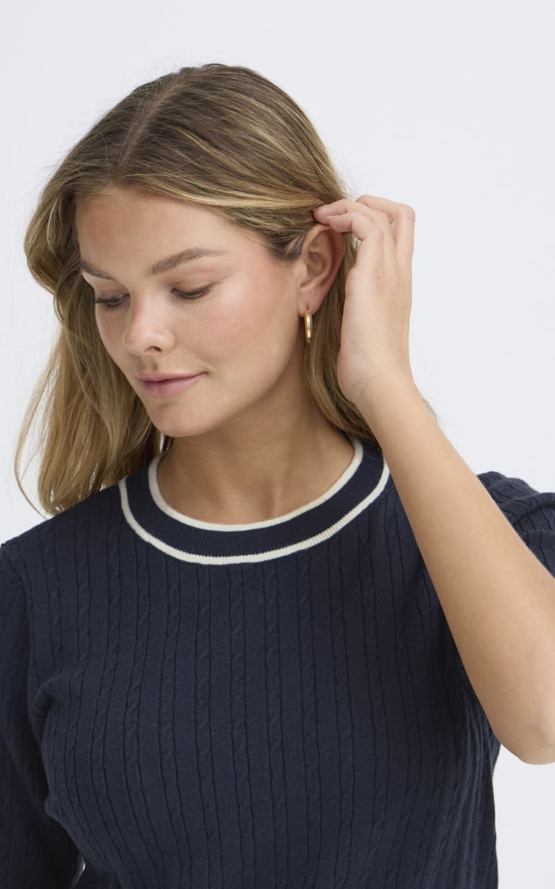Fransa- Lauren Knitted Short Sleeve Pullover in Navy Blaze