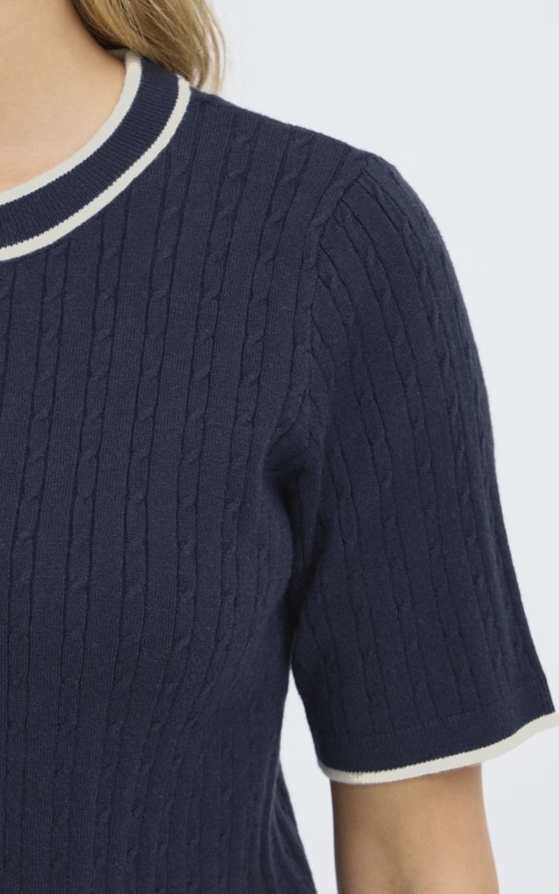 Fransa- Lauren Knitted Short Sleeve Pullover in Navy Blaze