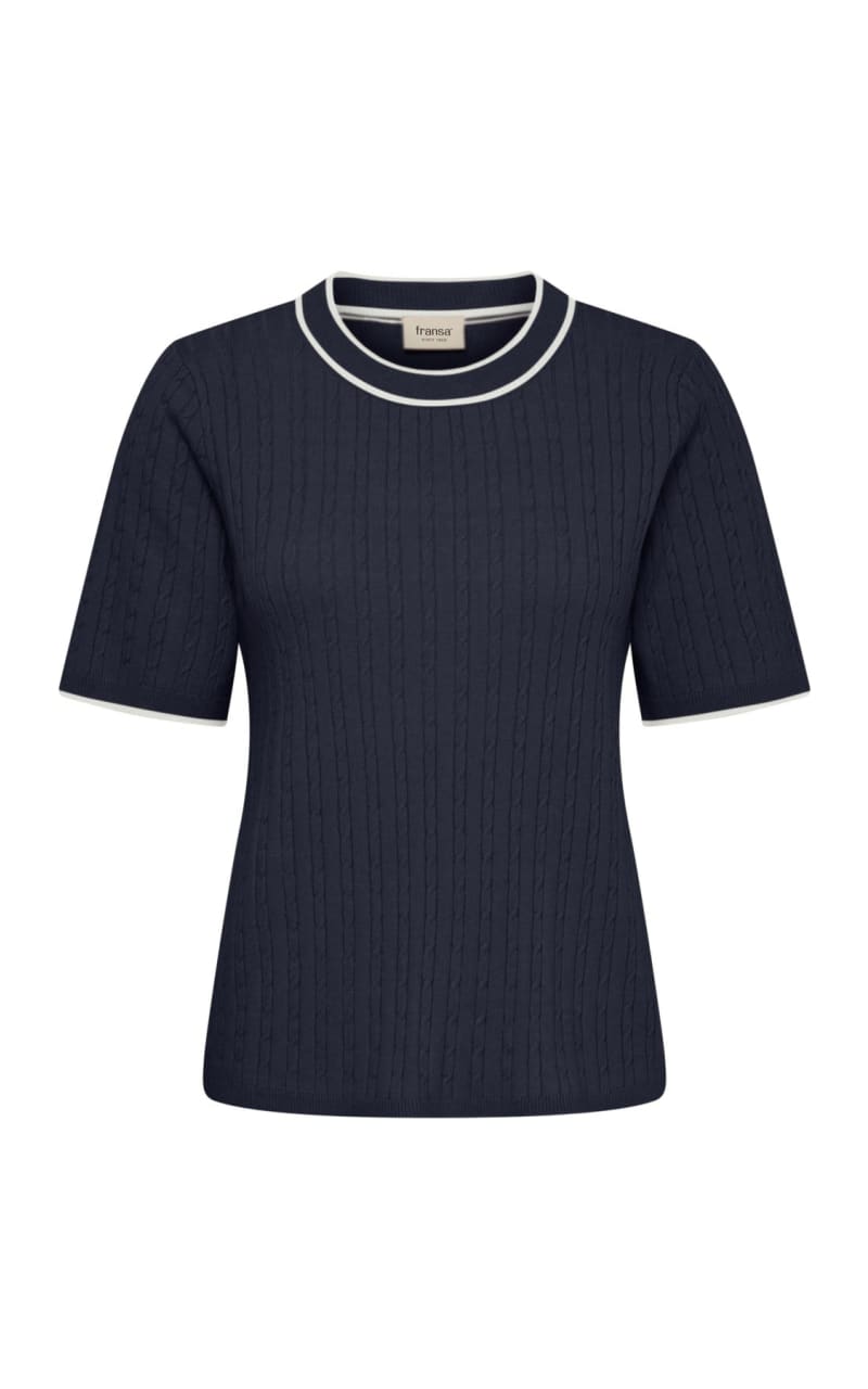 Fransa- Lauren Knitted Short Sleeve Pullover in Navy Blaze
