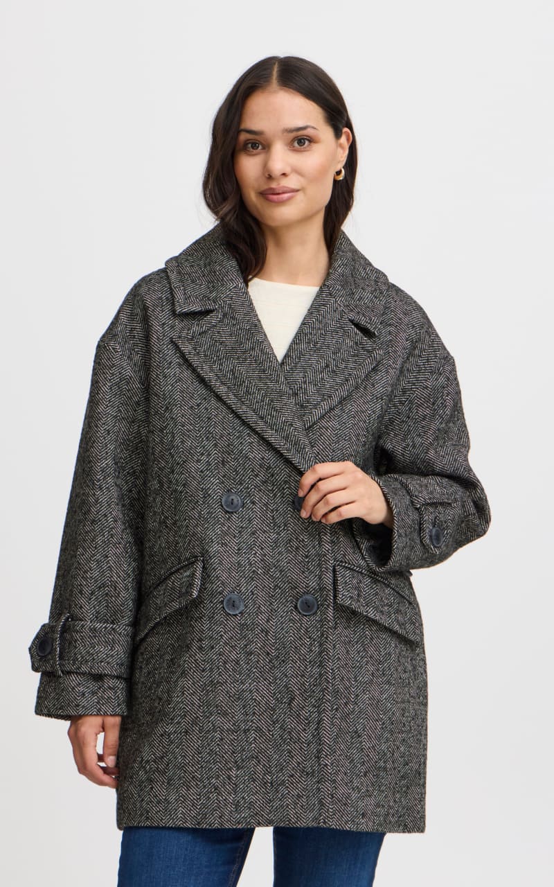 Fransa - Malika Double Breasted Herringbone Coat - Outerwear