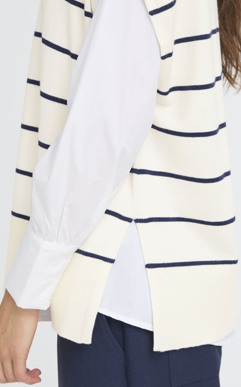 Fransa- Mary Knit Vest in Navy Blazer Stripe - SWEATER &