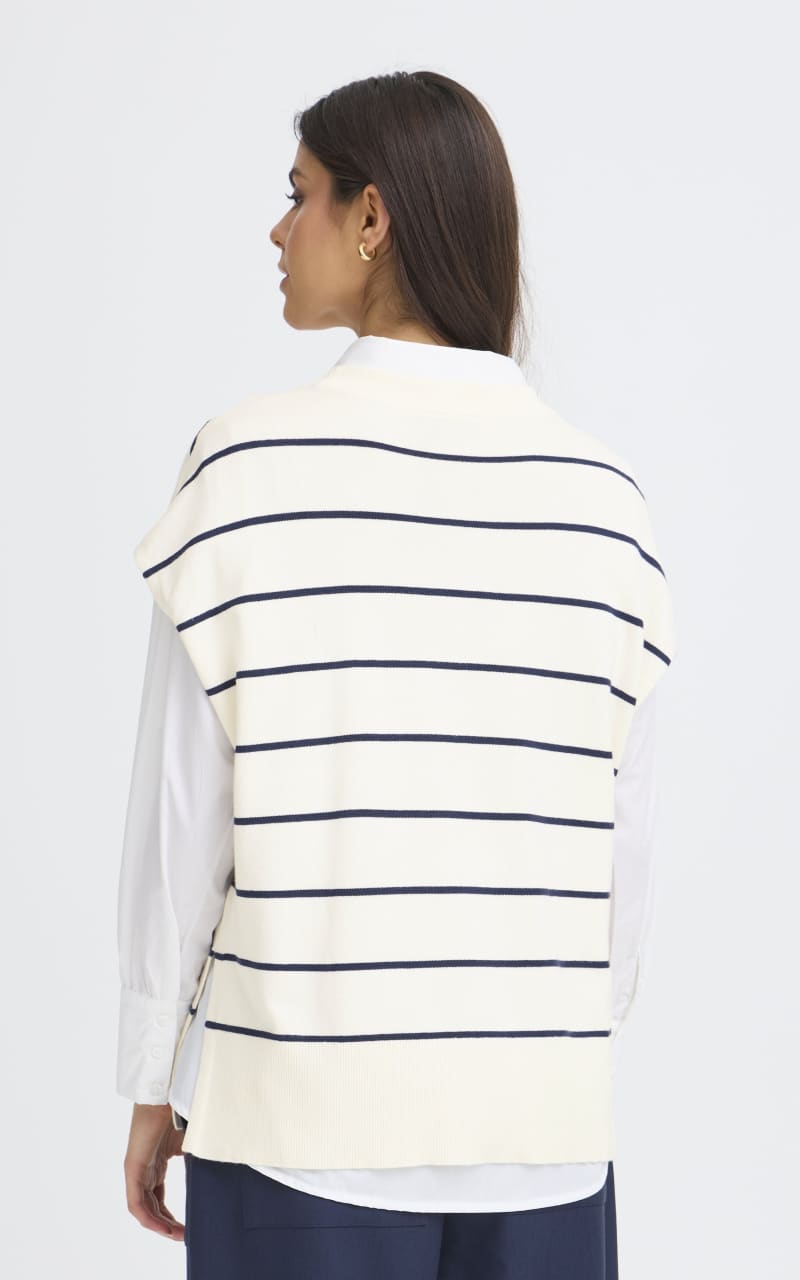Fransa- Mary Knit Vest in Navy Blazer Stripe - SWEATER &