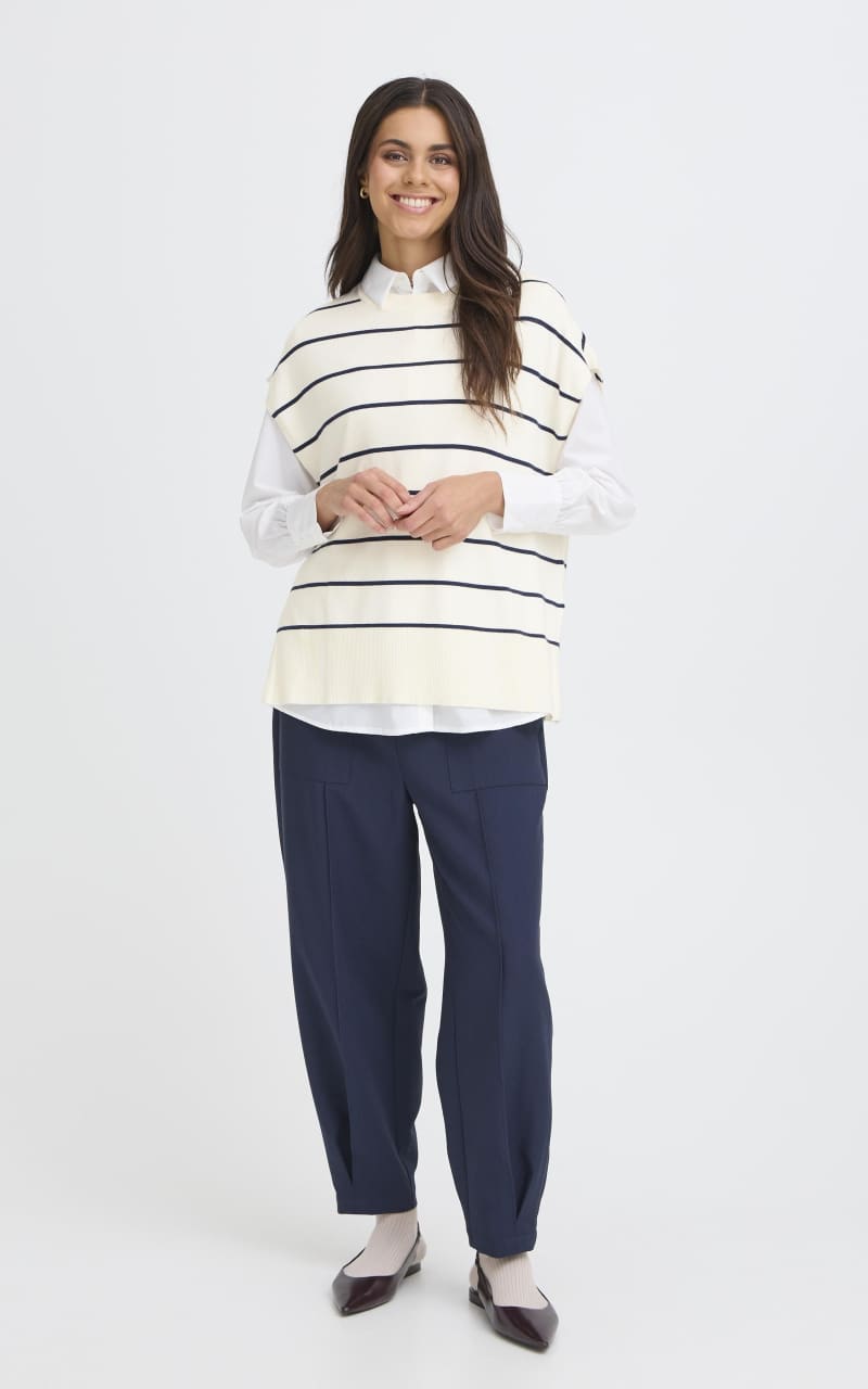 Fransa- Mary Knit Vest in Navy Blazer Stripe - SWEATER &