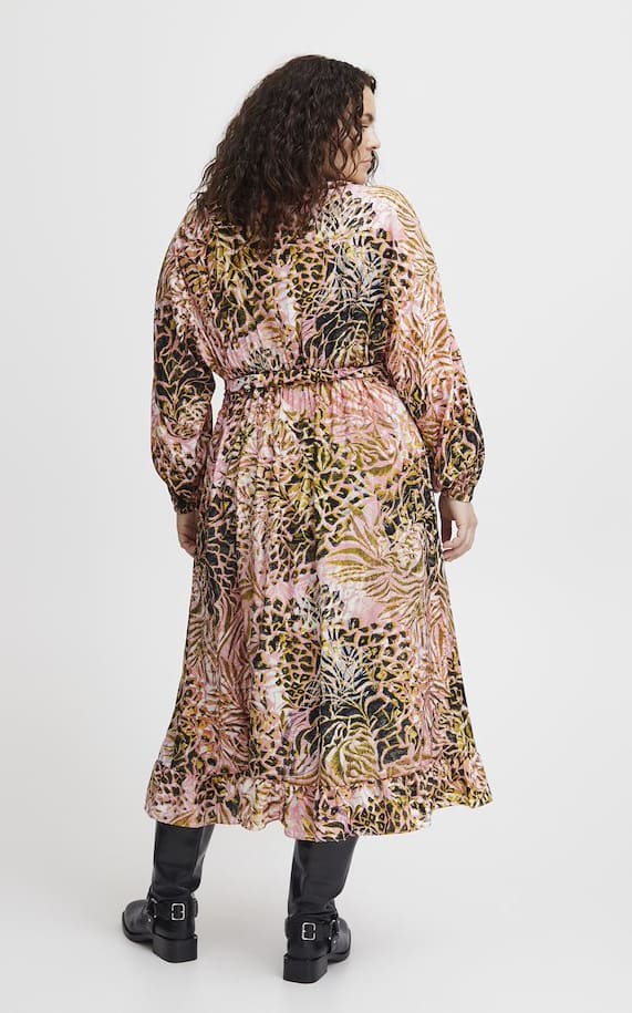 Fransa Plus- Printed Faux Wrap Dress - dress