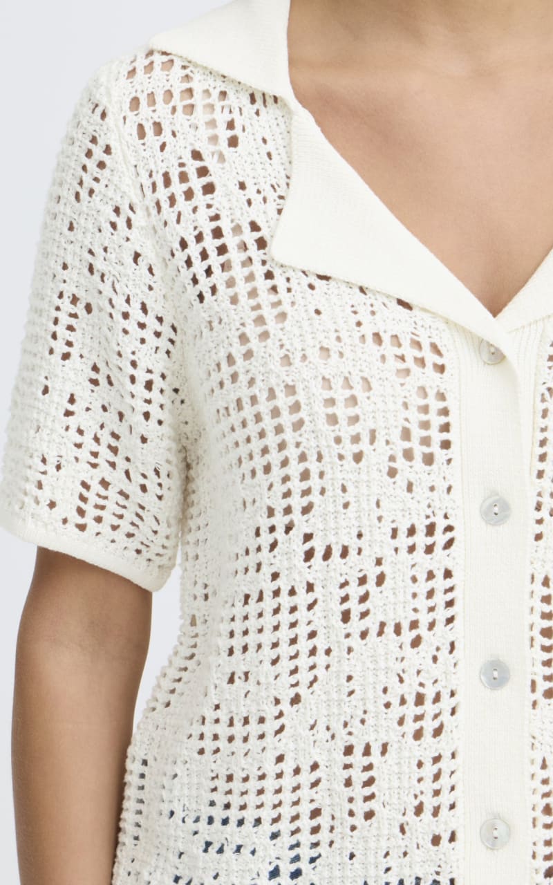 Fransa- Raven Crochet Cardigan in Whisper White - Blouses &