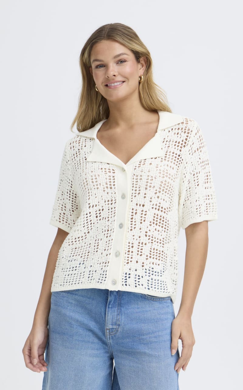 Fransa- Raven Crochet Cardigan in Whisper White - Blouses &