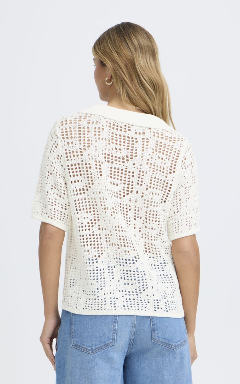 Fransa- Raven Crochet Cardigan in Whisper White - Blouses &