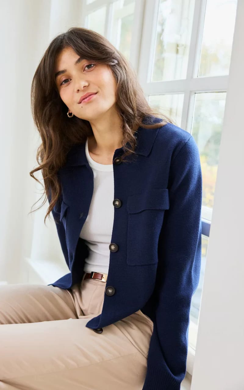 Fransa- Rita Cardigan in Navy Blazer - SWEATER & SWEATSHIRT