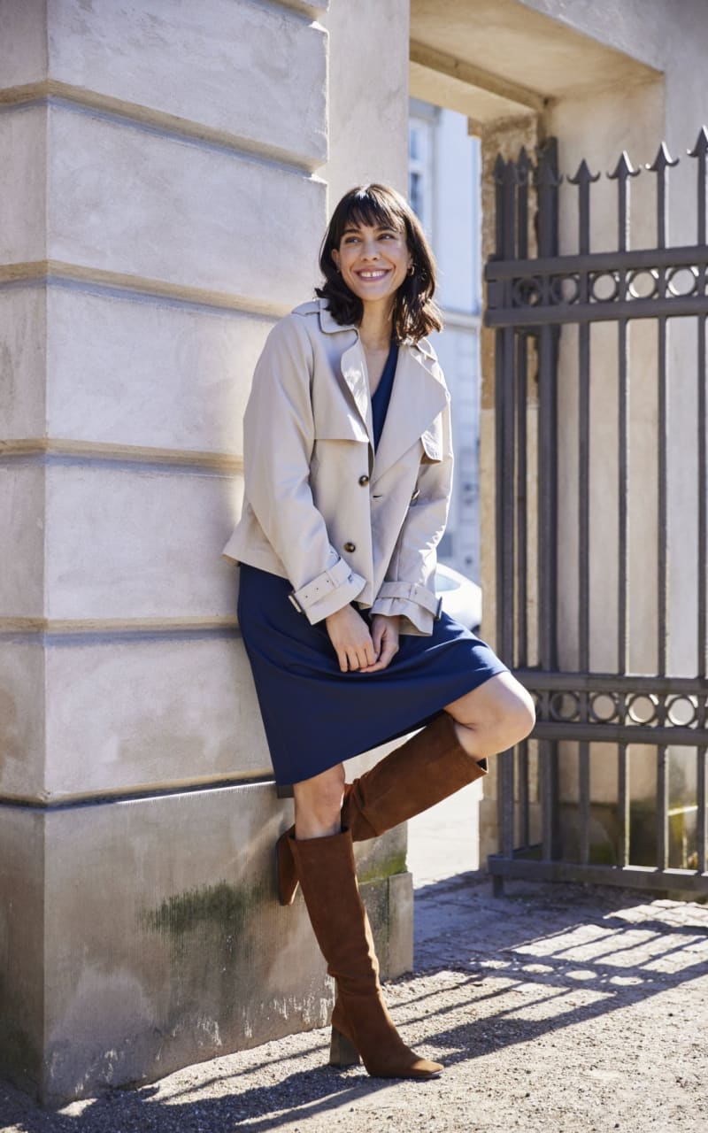 Fransa- Tara Cropped Trench in Oxford Tan - Outerwear