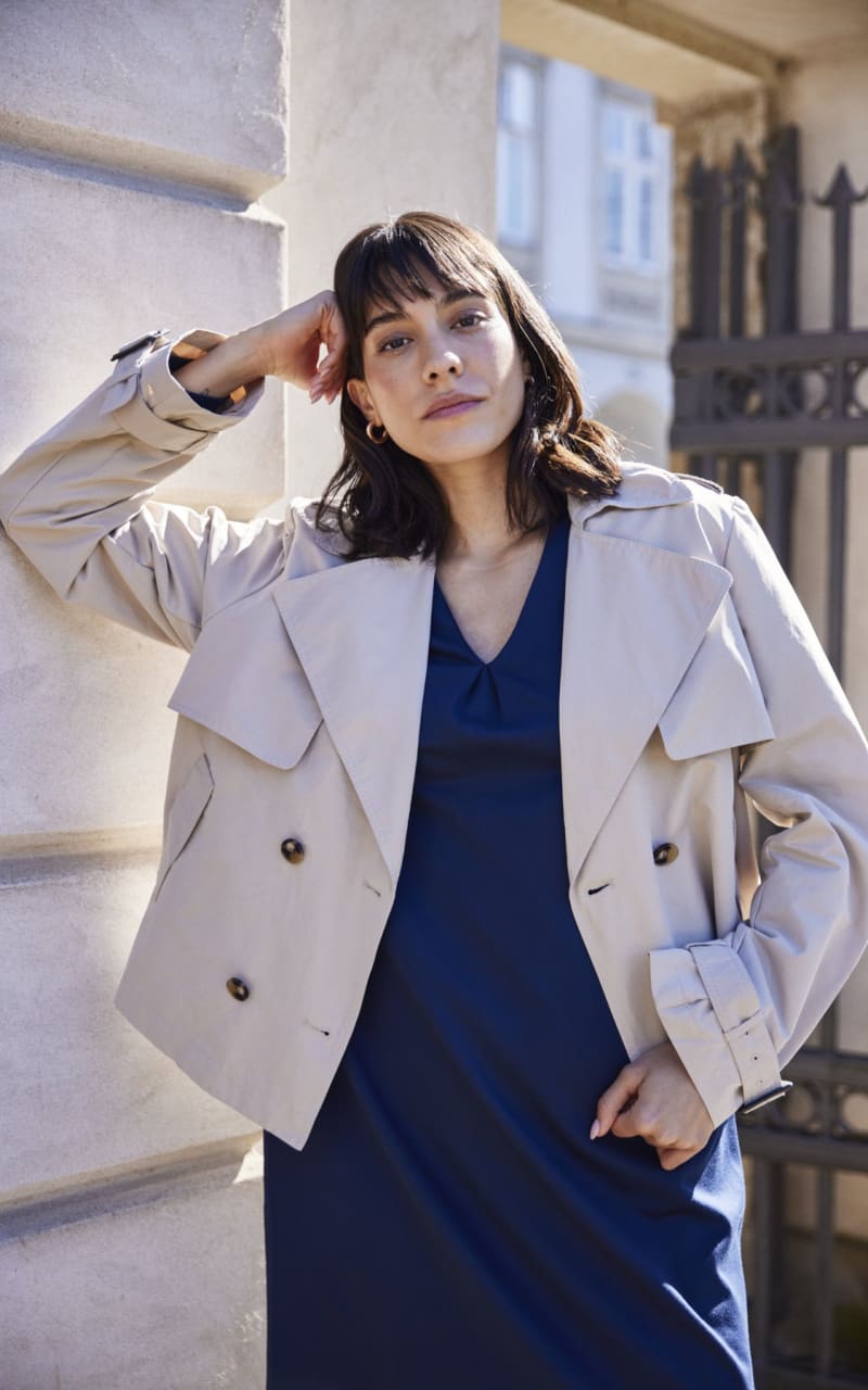 Fransa- Tara Cropped Trench in Oxford Tan - Outerwear