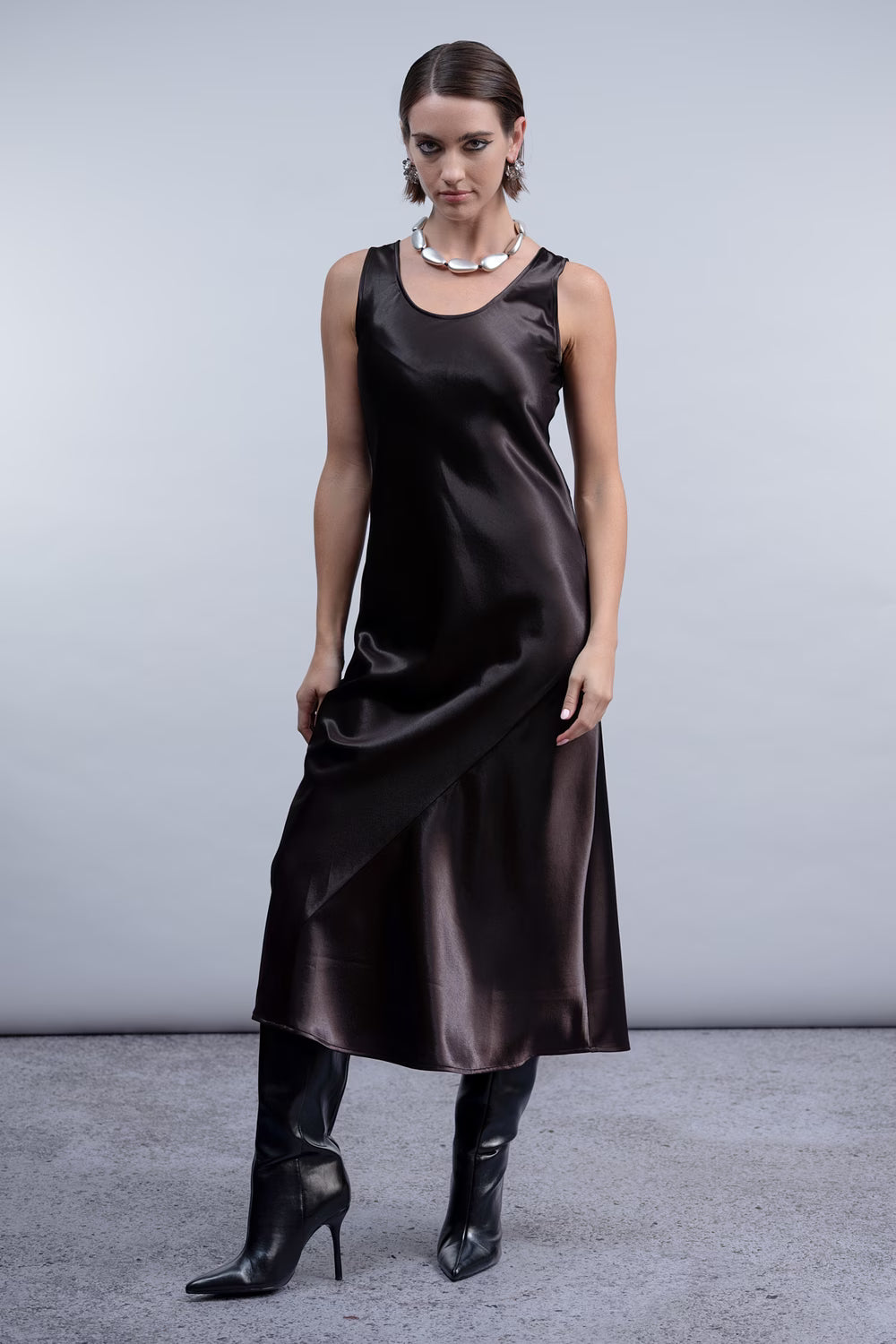 HAAKŌ- Satin Slip Dress in Black
