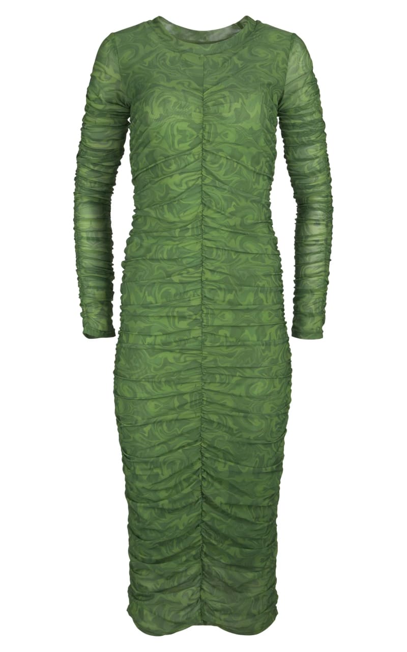 Hilary MacMillan- Ruched Sleeved Mesh Dress in Green