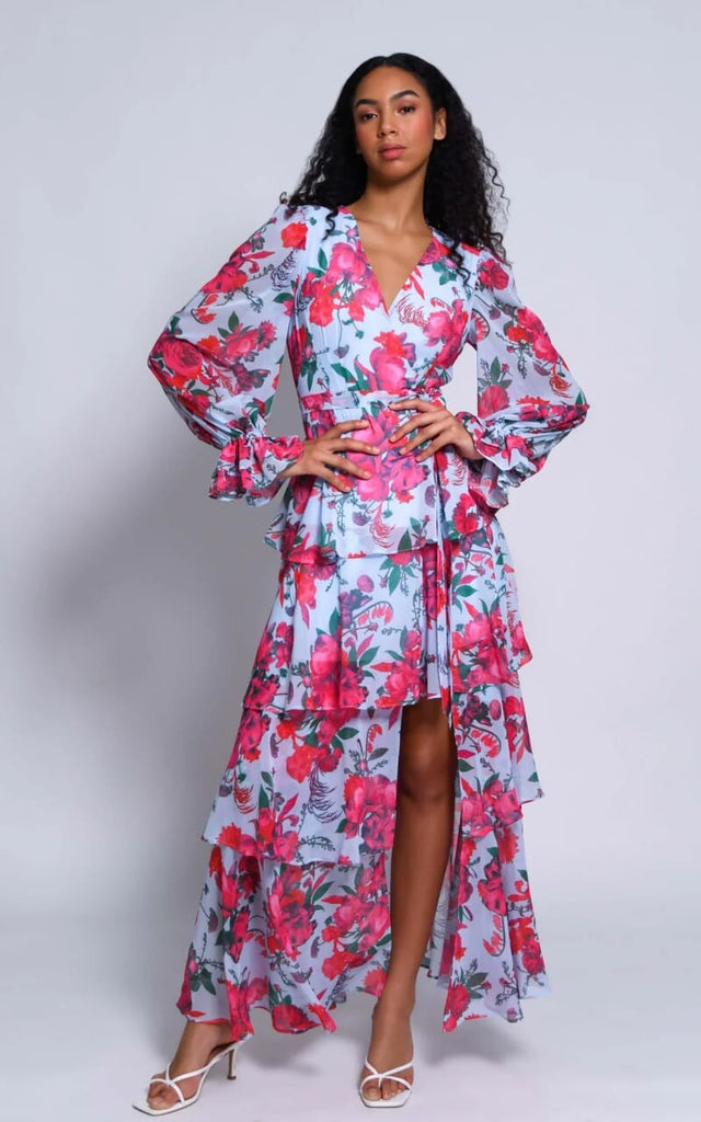 Hutch - Bardot Wrap Dress in Icy Floral - Dresses