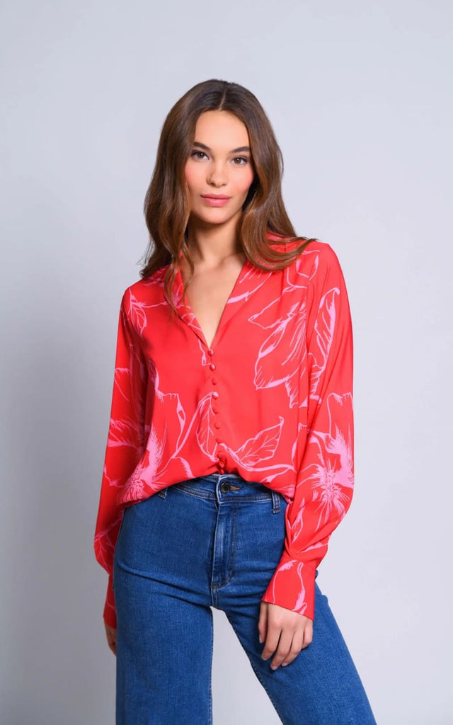 Hutch - Cain Satin Covered Button Blouse