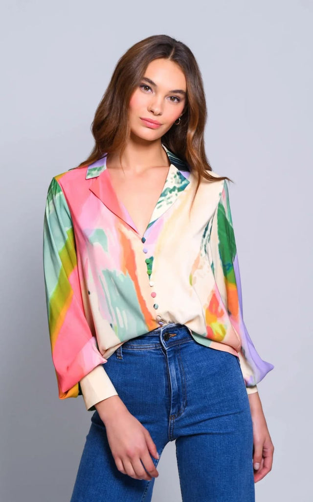 Hutch - Cain Satin Covered Button Blouse - M