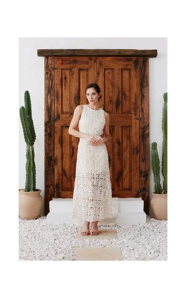 INA Fashion- Crochet Lace Sleeveless Midi Dress