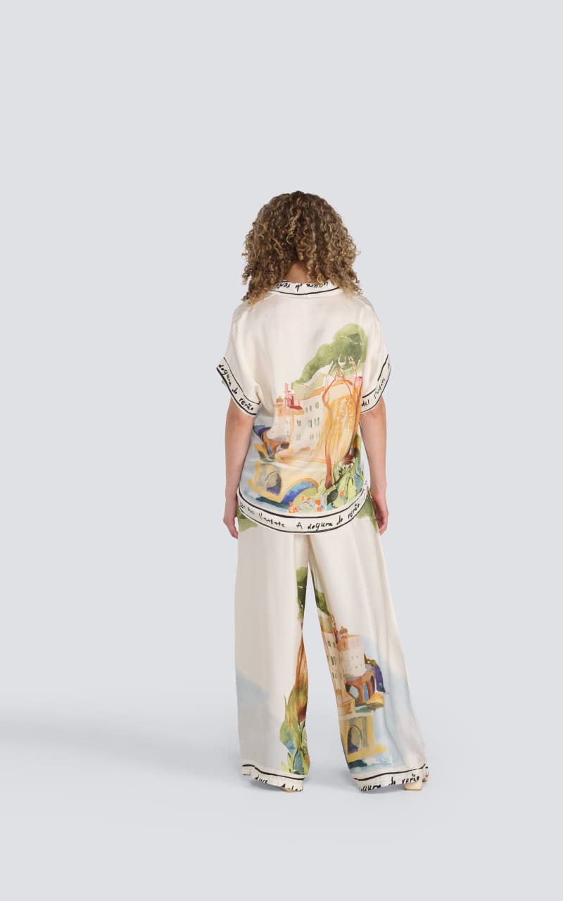Jessica Laura- Italy Print Silk Blend Blouse in Ivory