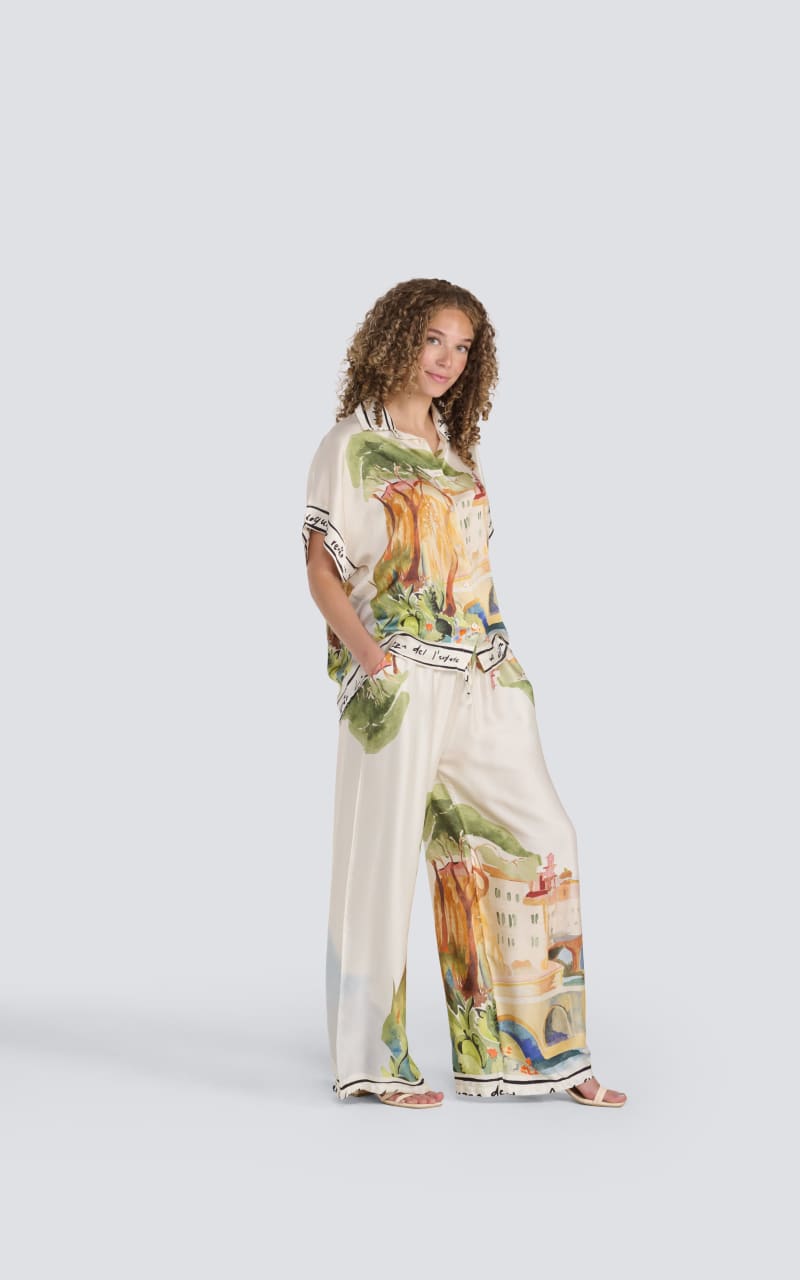 Jessica Laura- Italy Print Silk Blend Blouse in Ivory
