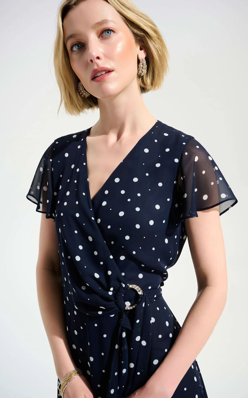 Joseph Ribkoff- Chiffon Print Wrap Dress With Ruffle Detail