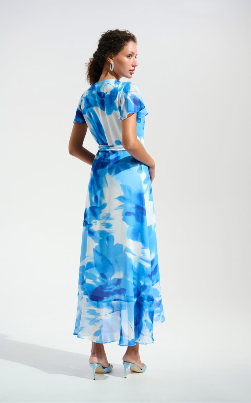 Joseph Ribkoff- Chiffon Print Wrap Dress With Ruffle Detail