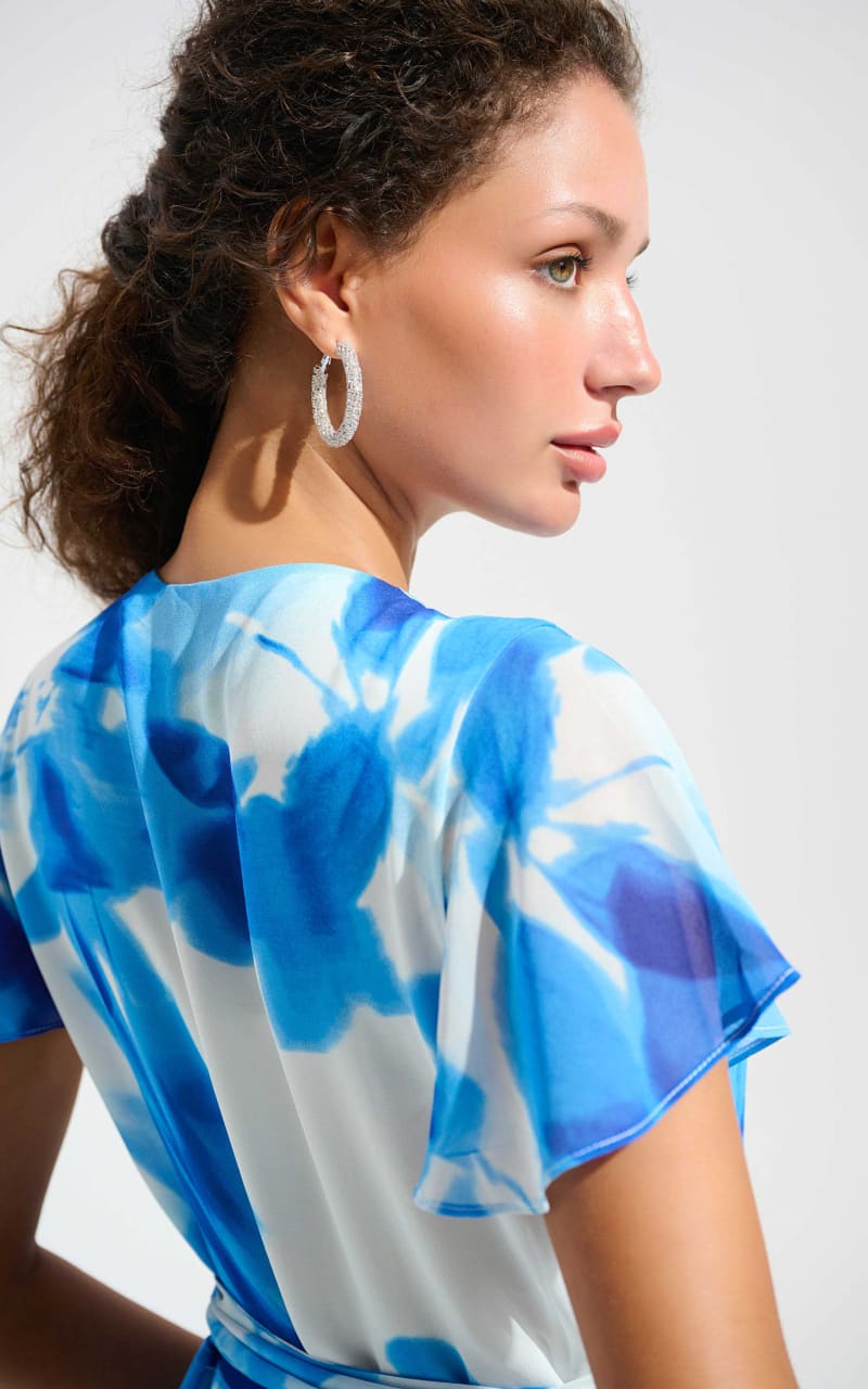 Joseph Ribkoff- Chiffon Print Wrap Dress With Ruffle Detail