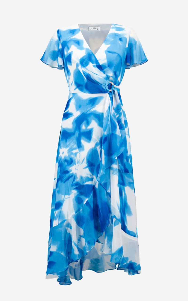 Joseph Ribkoff- Chiffon Print Wrap Dress With Ruffle Detail