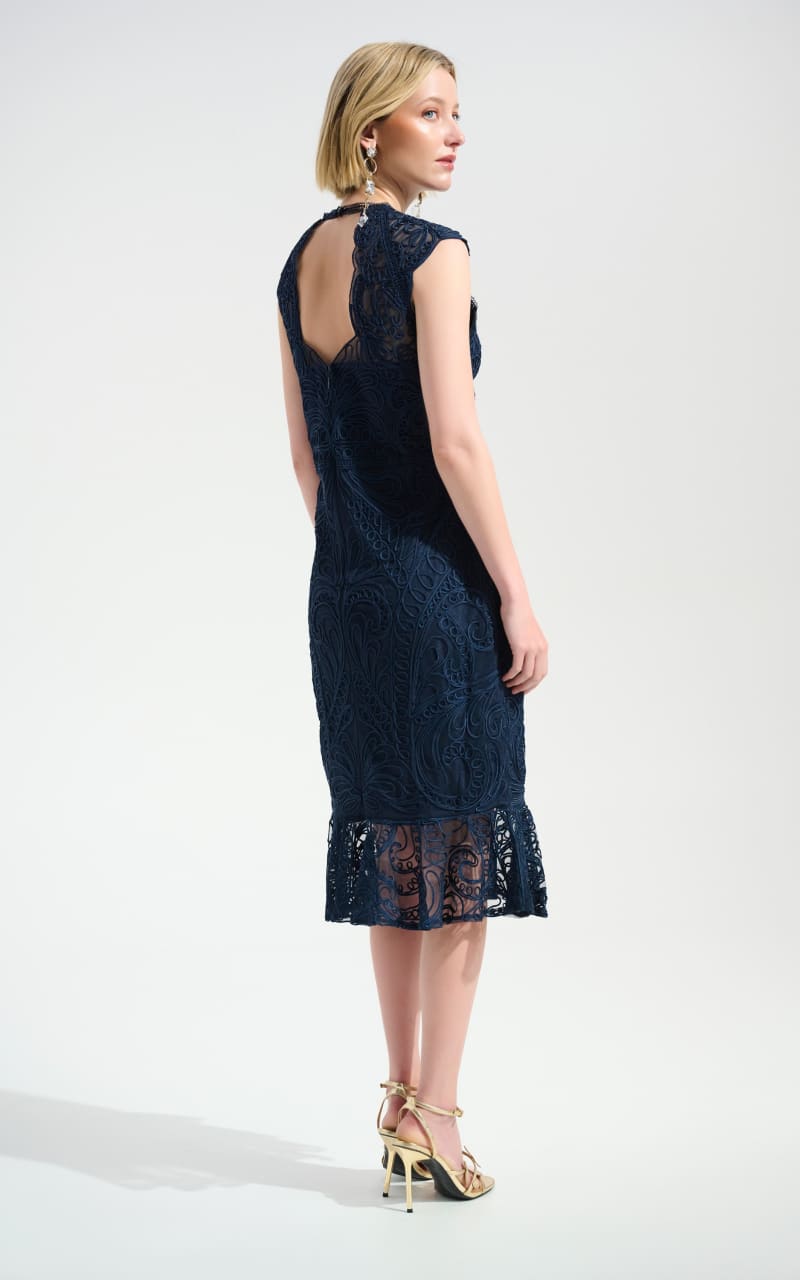 Joseph Ribkoff- Floral Knee-length Dress in Midnight Blue