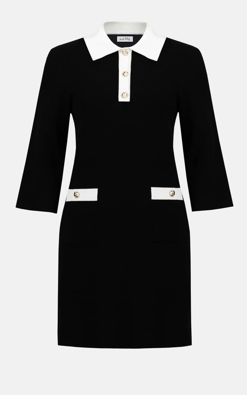 Joseph Ribkoff- Knit Dress with Contrast Shirt Collar