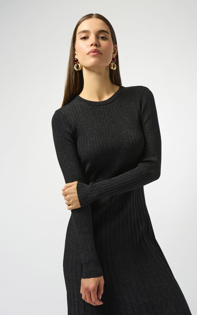 Joseph Ribkoff Knit Fit and Flare Crew Neck Dress in Black