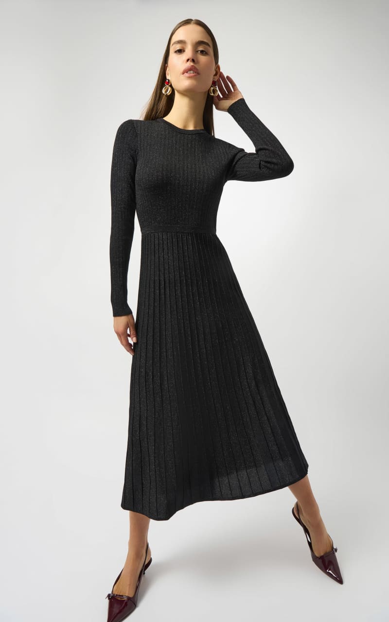 Joseph Ribkoff Knit Fit and Flare Crew Neck Dress in Black