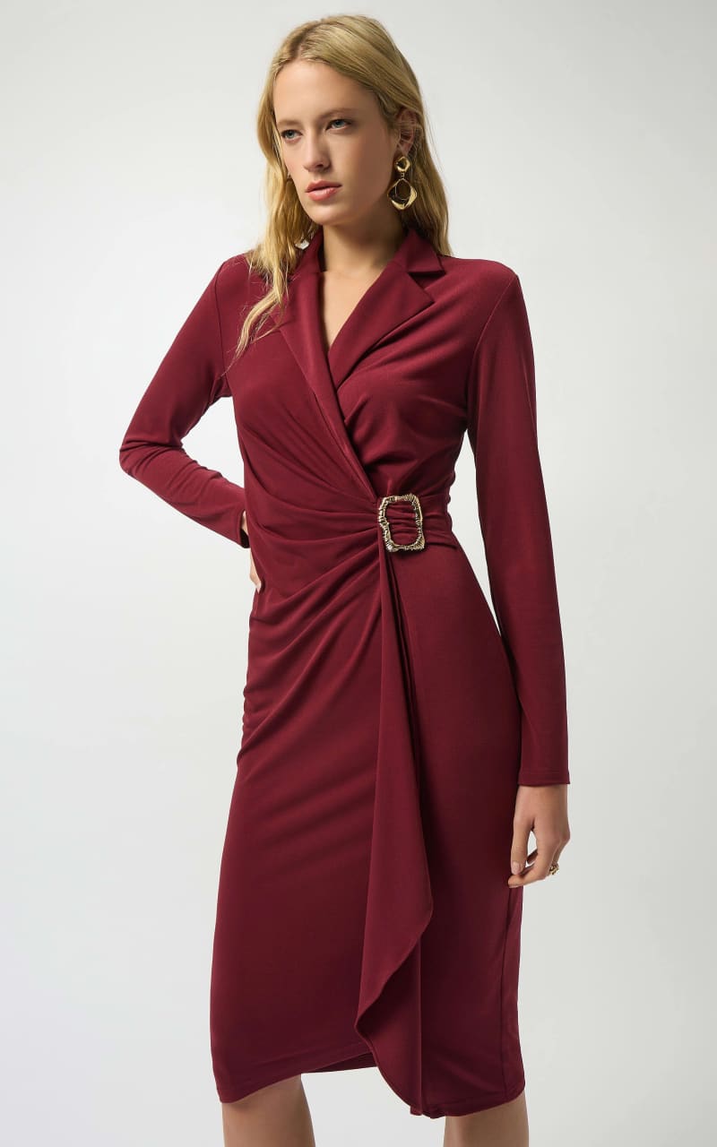 Joseph Ribkoff- Moss Crepe Wrap Dress in Merlot - DRESS