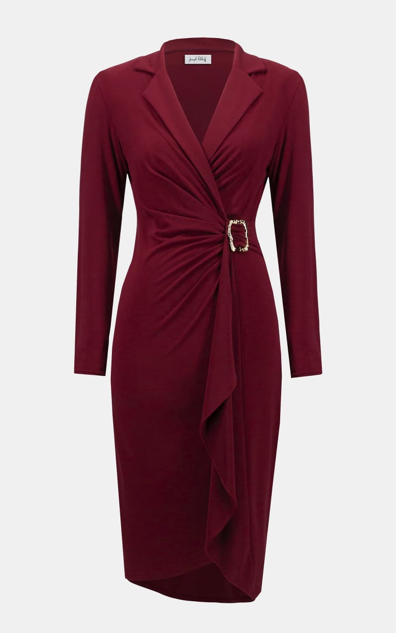 Joseph Ribkoff- Moss Crepe Wrap Dress in Merlot - DRESS