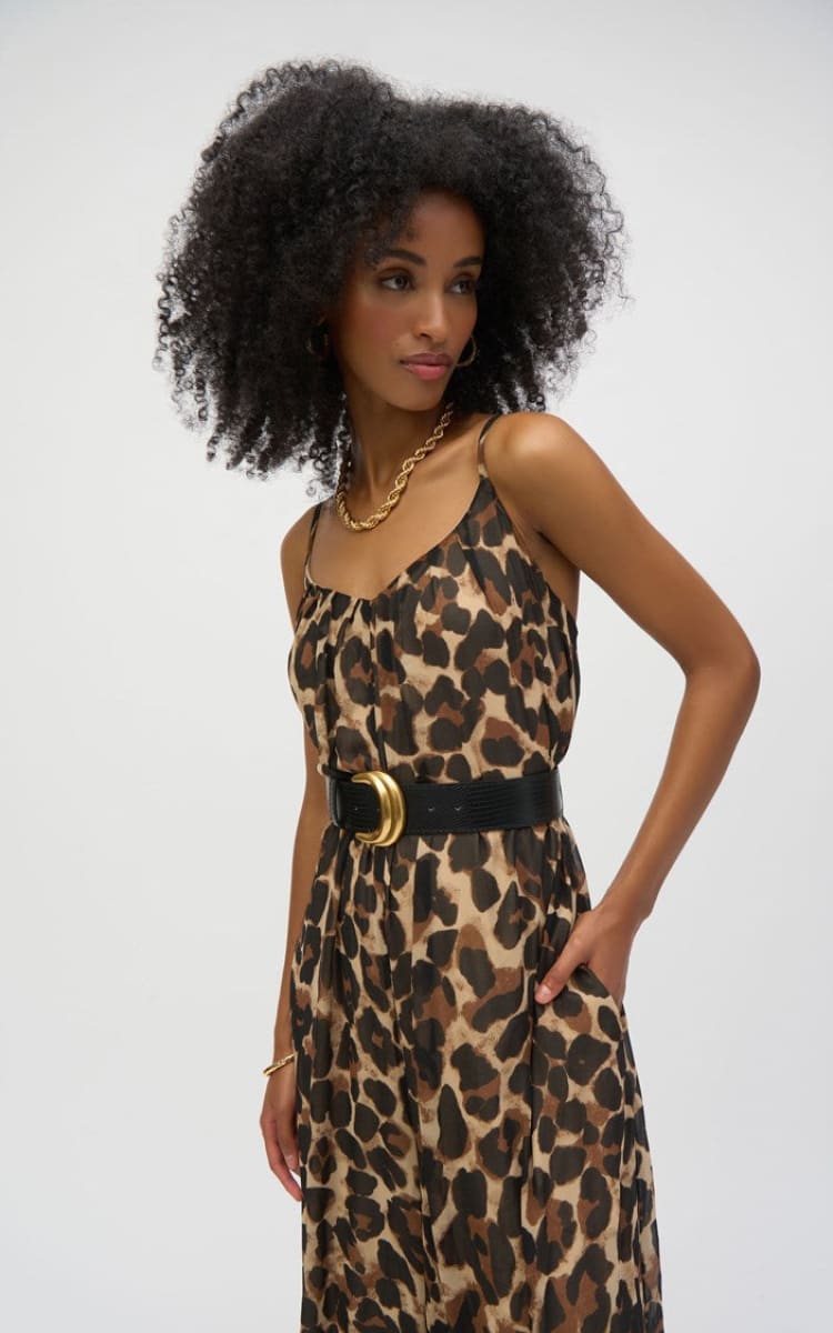 Joseph Ribkoff- Chiffon Animal Print Wide Leg Jumpsuit