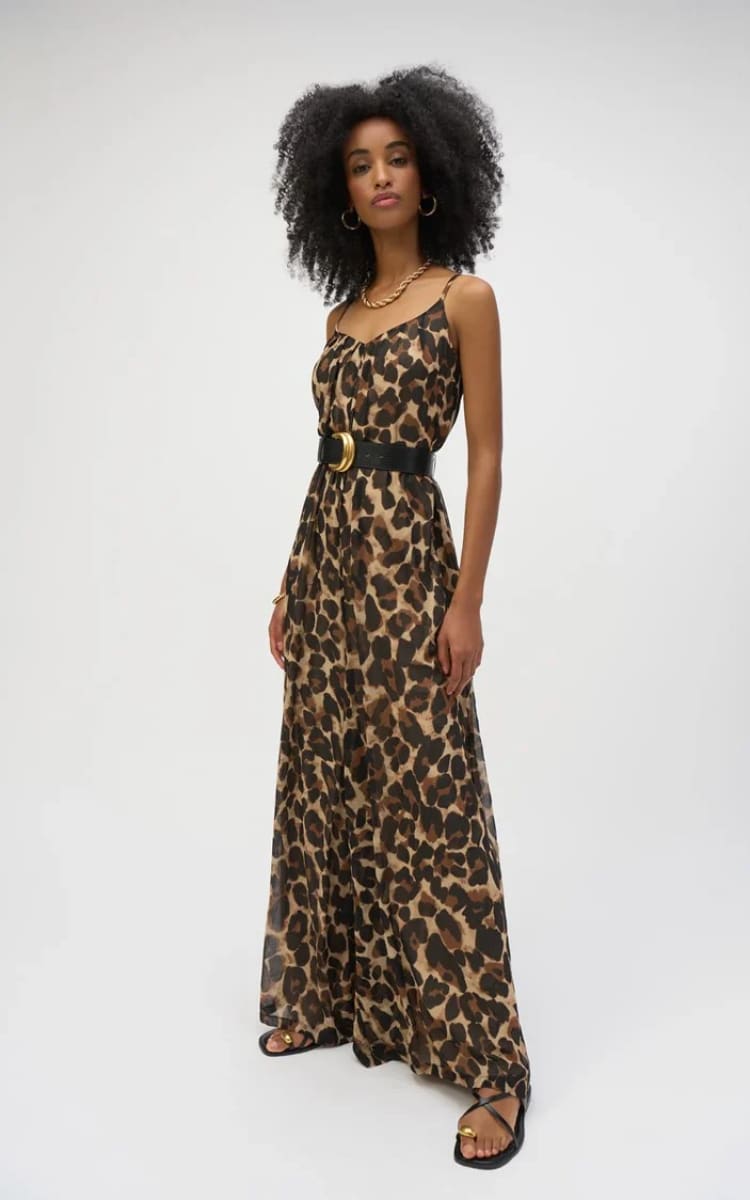 Joseph Ribkoff- Chiffon Animal Print Wide Leg Jumpsuit